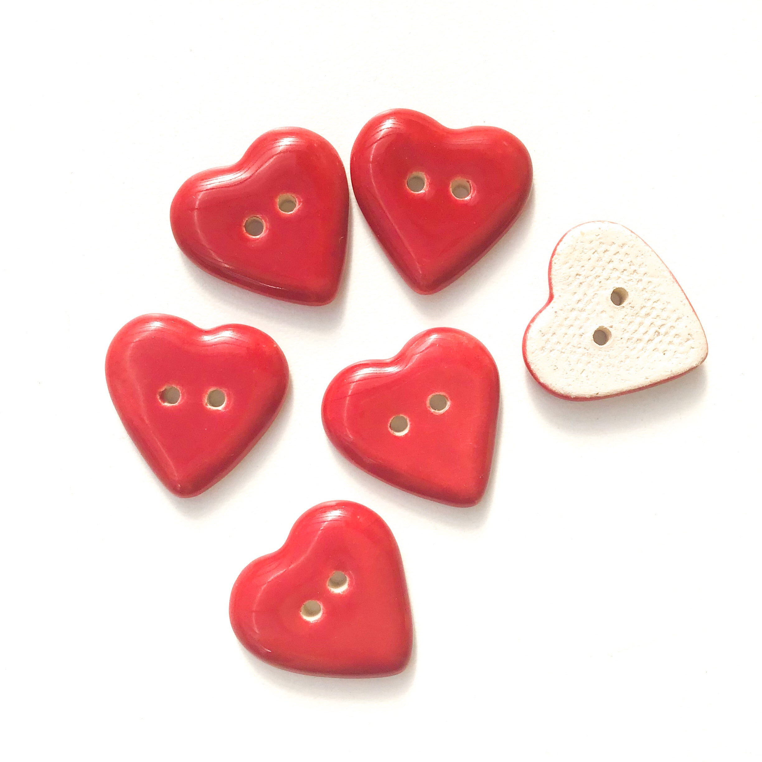 Deep Red Heart Buttons - Ceramic Heart Buttons - 7/8 - 6 Pack (ws-79)